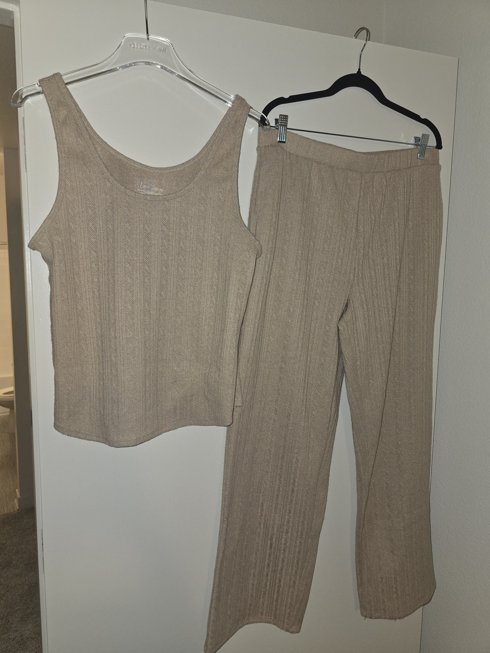 Ribbed Sleeveless Tank and Wide-Leg Pants Set - Neutral Taupe
